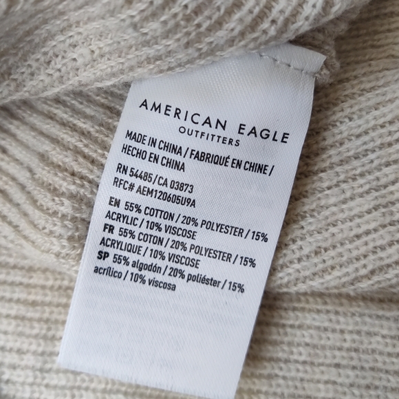 American‎ Eagle Knit Sweater V-Neck Relaxed Fit Ribbed Beige Size Large Cotton - Picture 6 of 12
